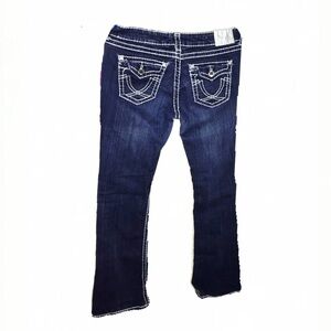 VINTAGE LA IDOL LOW RISE WHITE CONTRAST STITCH DENIM JEANS EMBELLISH RHINESTONE